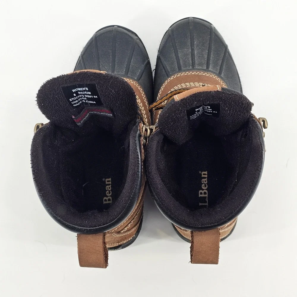L.L. Bean Snow Boots Womens 6 Brown Black Primaloft Insulated Duck Boots VN05455
